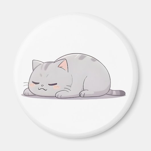 Aimant Chat mignon design Kawaii grincheux endormi (Devant)