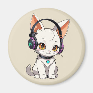 Aimant Chat Mignon Kawaii avec Écouteurs