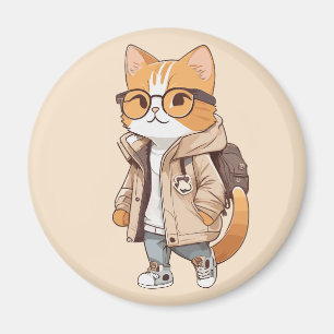 Aimant Chat Mignon Kawaii en Tenue Chic
