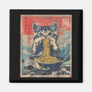 Aimant Chat mignon mangeant des nouilles Ramen Cadeau drô