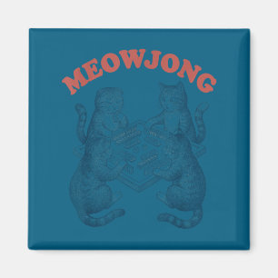 Aimant Chat mignon meowjong jouant au mahjong rétro drôle