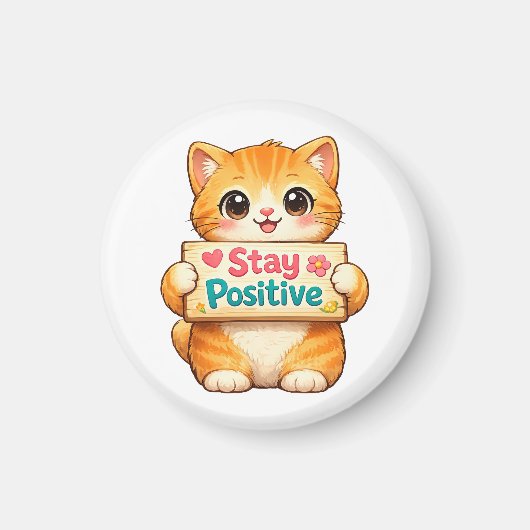 Aimant Chat Mignon Restez Positif Humeur Joyeuse (Devant)