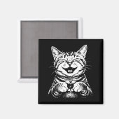 Aimant Chat mignon souriant faisant des mains en forme de (Recto/Verso)