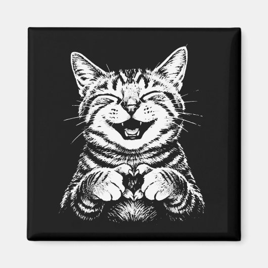 Aimant Chat mignon souriant faisant des mains en forme de (Devant)