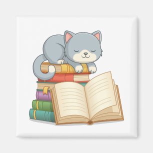 Aimant Chat mignon sur le dessus d'une pile de livres