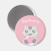 Aimant Chat mignon tenant coeur rose (Recto/Verso)