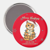 Aimant Chat moderne joyeux rouge flocon de neige Noël cha (Recto/Verso)