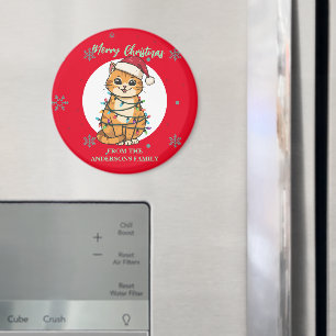 Aimant Chat moderne joyeux rouge flocon de neige Noël cha