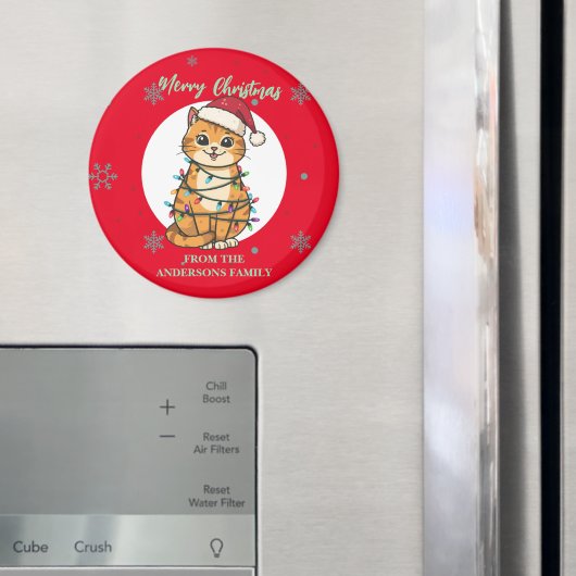 Aimant Chat moderne joyeux rouge flocon de neige Noël cha (In situ (réfrigérateur))