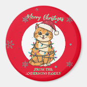Aimant Chat moderne joyeux rouge flocon de neige Noël cha (Devant)