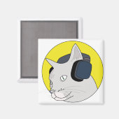 Aimant Chat musical avec casque (Recto/Verso)