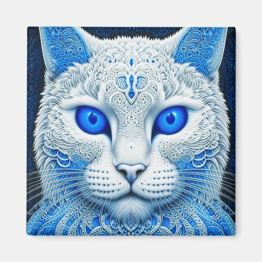 Aimant Chat Mystique Blanc Art IA Éthéré (Devant)