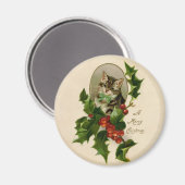 Aimant Chat Noël Joyau Holly Kitten Art antique (Recto/Verso)