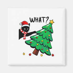 Aimant Chat noir amusant poussant l'arbre de Noël Chaton