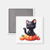 Aimant Chat noir assis sur une citrouille (Recto/Verso)