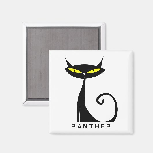 Aimant Chat noir atomique moderne du milieu du siècle (Recto/Verso)