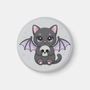 Aimant Chat noir aux ailes de chauve-souris violettes ser