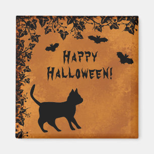 Aimant Chat noir avec chauve-souris, Happy Halloween