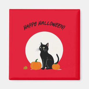 Aimant Chat noir avec citrouille   Bonne Halloween
