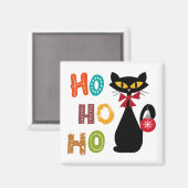 Aimant Chat noir avec design de texte Ho Ho Ho (Recto/Verso)