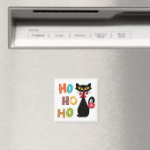 Aimant Chat noir avec design de texte Ho Ho Ho (In Situ (Lave-vaisselle))
