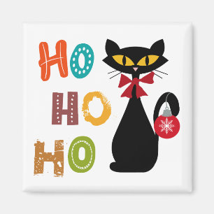 Aimant Chat noir avec design de texte Ho Ho Ho