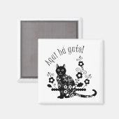 Aimant Chat noir avec fleurs et expression portugaise (Recto/Verso)