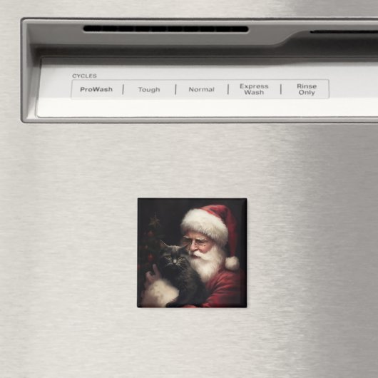 Aimant Chat noir avec Noël Festif du Père Noël (In Situ (Lave-vaisselle))