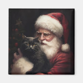 Aimant Chat noir avec Noël Festif du Père Noël (Devant)