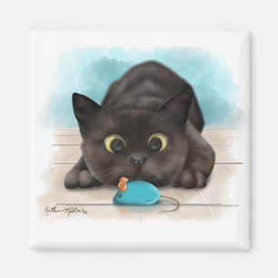 Aimant Chat Noir avec Souris Jouet Dessin Animé