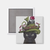 Aimant Chat noir avec théière et hibou (Recto/Verso)