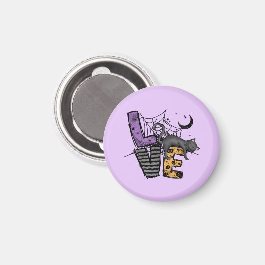 Aimant Chat noir azy en Spider Web avec amour (Recto/Verso)