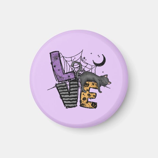 Aimant Chat noir azy en Spider Web avec amour (Devant)