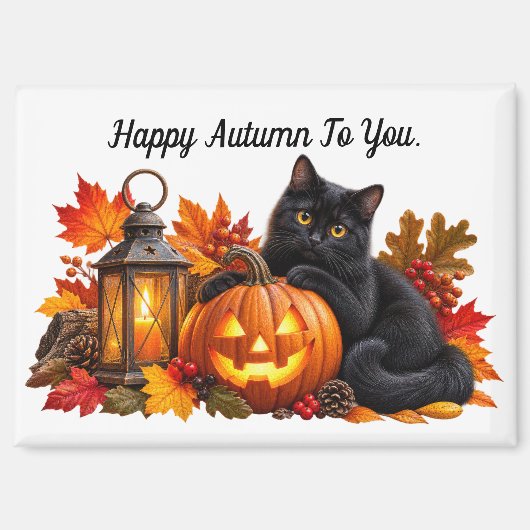 Aimant Chat Noir Bon Automne (Recto)