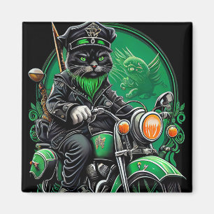 Aimant Chat noir conduisant un vélo la Saint-Patrick
