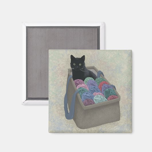 Aimant Chat noir dans un sac en fil (Recto/Verso)