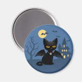 Aimant Chat noir de Halloween vampire avec des ailes (Recto/Verso)