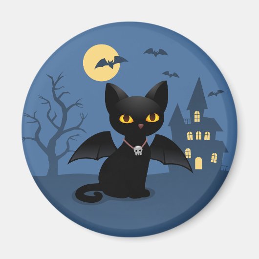 Aimant Chat noir de Halloween vampire avec des ailes (Devant)