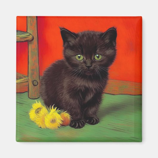 Aimant Chat noir de style Van Gogh (Devant)