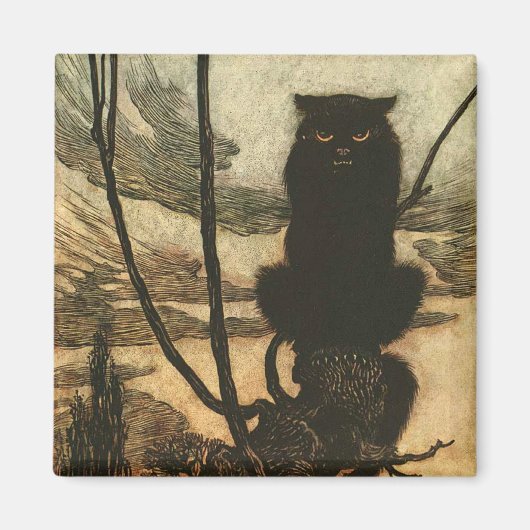 Aimant Chat noir d'Halloween effrayant Vintage Rackham (Devant)