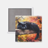 Aimant Chat noir dormant d'automne (Recto/Verso)