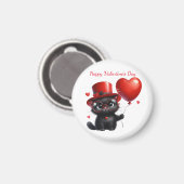 Aimant Chat noir drôle avec ballons Saint-Valentin (Recto/Verso)