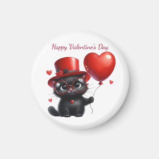 Aimant Chat noir drôle avec ballons Saint-Valentin (Devant)