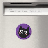 Aimant Chat noir drôle violet (In Situ (Lave-vaisselle))