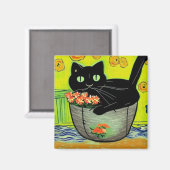 Aimant Chat noir en pot de fleurs (Recto/Verso)