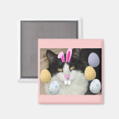 Aimant Chat noir et blanc de Pâques (Recto/Verso)