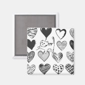 Aimant Chat noir et blanc et Motif de coeur (Recto/Verso)
