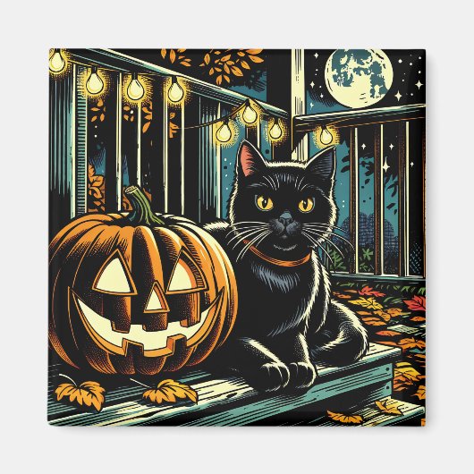 Aimant Chat noir et Halloween Jack-O-Lanterne (Devant)