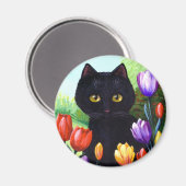 Aimant Chat noir Fleurs d'art originales Printemps Créati (Recto/Verso)