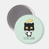 Aimant Chat Noir Fundy Pun Avec Halo - Feline Bon (Recto/Verso)